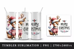 Watercolor cute reindeer cozy sweater Merry Christmas quote print 20 oz tumbler skinny mug wrap clipart t-shirt sublimation printable design