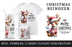 Watercolor cute reindeer cozy sweater Merry Christmas quote print 20 oz tumbler skinny mug wrap clipart t-shirt sublimation printable design