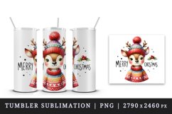 Watercolor cute reindeer cozy sweater Merry Christmas quote print 20 oz tumbler skinny mug wrap clipart t-shirt sublimation printable design