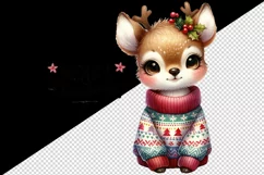 Watercolor cute reindeer cozy sweater Merry Christmas quote print 20 oz tumbler skinny mug wrap clipart t-shirt sublimation printable design