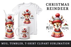 Watercolor cute reindeer cozy sweater Merry Christmas quote print 20 oz tumbler skinny mug wrap clipart t-shirt sublimation printable design