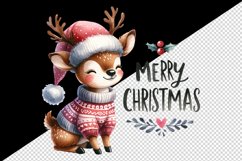 Watercolor cute reindeer cozy sweater Merry Christmas quote print 20 oz tumbler skinny mug wrap clipart t-shirt sublimation printable design