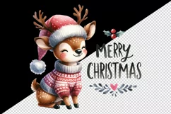 Watercolor cute reindeer cozy sweater Merry Christmas quote print 20 oz tumbler skinny mug wrap clipart t-shirt sublimation printable design