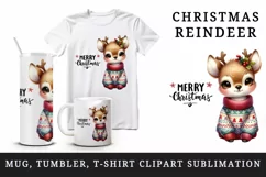 Watercolor cute reindeer cozy sweater Merry Christmas quote print 20 oz tumbler skinny mug wrap clipart t-shirt sublimation printable design