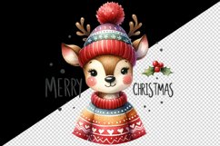 Watercolor cute reindeer cozy sweater Merry Christmas quote print 20 oz tumbler skinny mug wrap clipart t-shirt sublimation printable design