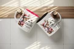 Watercolor cute reindeer cozy sweater Merry Christmas quote print 20 oz tumbler skinny mug wrap clipart t-shirt sublimation printable design