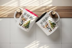 Watercolor cute reindeer decorated Christmas tree Ho Ho Ho quote print 20 oz tumbler skinny mug wrap clipart t-shirt sublimation printable design