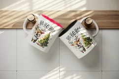 Watercolor cute reindeer decorated Christmas tree Ho Ho Ho quote print 20 oz tumbler skinny mug wrap clipart t-shirt sublimation printable design