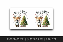 Watercolor cute reindeer decorated Christmas tree Ho Ho Ho quote print 20 oz tumbler skinny mug wrap clipart t-shirt sublimation printable design