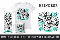 Watercolor cute reindeer deer Christmas New Year winter autumn animal print 20 oz tumbler skinny mug wrap clipart t-shirt sublimation printable design