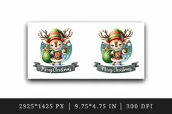 Watercolor cute reindeer elf sack of gifts Merry Christmas quote print 20 oz tumbler skinny mug wrap clipart t-shirt sublimation printable design
