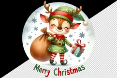 Watercolor cute reindeer elf sack of gifts Merry Christmas quote print 20 oz tumbler skinny mug wrap clipart t-shirt sublimation printable design