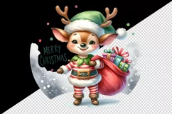 Watercolor cute reindeer elf sack of gifts Merry Christmas quote print 20 oz tumbler skinny mug wrap clipart t-shirt sublimation printable design