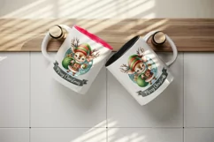 Watercolor cute reindeer elf sack of gifts Merry Christmas quote print 20 oz tumbler skinny mug wrap clipart t-shirt sublimation printable design