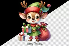 Watercolor cute reindeer elf sack of gifts Merry Christmas quote print 20 oz tumbler skinny mug wrap clipart t-shirt sublimation printable design