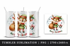 Watercolor cute reindeer elf sack of gifts Merry Christmas quote print 20 oz tumbler skinny mug wrap clipart t-shirt sublimation printable design