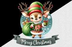 Watercolor cute reindeer elf sack of gifts Merry Christmas quote print 20 oz tumbler skinny mug wrap clipart t-shirt sublimation printable design