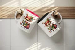 Watercolor cute reindeer elf sack of gifts Merry Christmas quote print 20 oz tumbler skinny mug wrap clipart t-shirt sublimation printable design