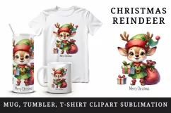 Watercolor cute reindeer elf sack of gifts Merry Christmas quote print 20 oz tumbler skinny mug wrap clipart t-shirt sublimation printable design