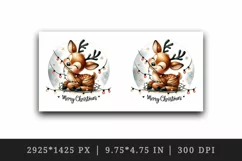 Watercolor cute reindeer entangled in lights Merry Christmas quote print 20 oz tumbler skinny mug wrap clipart t-shirt sublimation printable design