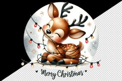 Watercolor cute reindeer entangled in lights Merry Christmas quote print 20 oz tumbler skinny mug wrap clipart t-shirt sublimation printable design
