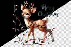 Watercolor cute reindeer entangled in lights Merry Christmas quote print 20 oz tumbler skinny mug wrap clipart t-shirt sublimation printable design