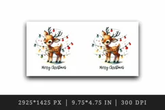 Watercolor cute reindeer entangled in lights Merry Christmas quote print 20 oz tumbler skinny mug wrap clipart t-shirt sublimation printable design