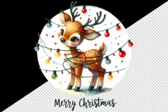 Watercolor cute reindeer entangled in lights Merry Christmas quote print 20 oz tumbler skinny mug wrap clipart t-shirt sublimation printable design
