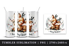 Watercolor cute reindeer entangled in lights Merry Christmas quote print 20 oz tumbler skinny mug wrap clipart t-shirt sublimation printable design