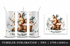 Watercolor cute reindeer entangled in lights Merry Christmas quote print 20 oz tumbler skinny mug wrap clipart t-shirt sublimation printable design