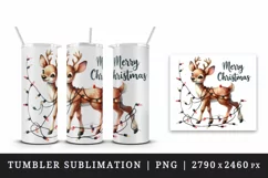 Watercolor cute reindeer entangled in lights Merry Christmas quote print 20 oz tumbler skinny mug wrap clipart t-shirt sublimation printable design