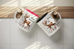 Watercolor cute reindeer entangled in lights Merry Christmas quote print 20 oz tumbler skinny mug wrap clipart t-shirt sublimation printable design