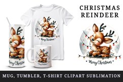 Watercolor cute reindeer entangled in lights Merry Christmas quote print 20 oz tumbler skinny mug wrap clipart t-shirt sublimation printable design