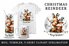 Watercolor cute reindeer entangled in lights Merry Christmas quote print 20 oz tumbler skinny mug wrap clipart t-shirt sublimation printable design