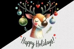 Watercolor cute reindeer festive ornament antler Happy Holidays quote print 20 oz tumbler skinny mug wrap clipart t-shirt sublimation printable design