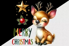 Watercolor cute reindeer gazing at star Merry Christmas quote print 20 oz tumbler skinny mug wrap clipart t-shirt sublimation printable design