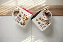 Watercolor cute reindeer gazing at star Merry Christmas quote print 20 oz tumbler skinny mug wrap clipart t-shirt sublimation printable design