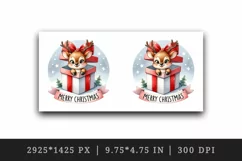 Watercolor cute reindeer gift box snowflakes Merry Christmas quote print 20 oz tumbler skinny mug wrap clipart t-shirt sublimation printable design