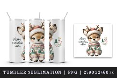 Watercolor cute reindeer hat cozy sweater Merry Christmas quote print 20 oz tumbler skinny mug wrap clipart t-shirt sublimation printable design
