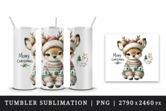 Watercolor cute reindeer hat cozy sweater Merry Christmas quote print 20 oz tumbler skinny mug wrap clipart t-shirt sublimation printable design