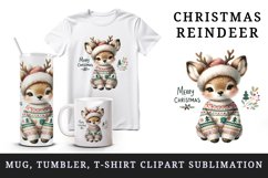 Watercolor cute reindeer hat cozy sweater Merry Christmas quote print 20 oz tumbler skinny mug wrap clipart t-shirt sublimation printable design