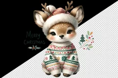 Watercolor cute reindeer hat cozy sweater Merry Christmas quote print 20 oz tumbler skinny mug wrap clipart t-shirt sublimation printable design