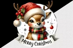 Watercolor cute reindeer hat scarf Merry Christmas greeting quote print 20 oz tumbler skinny mug wrap clipart t-shirt sublimation printable design