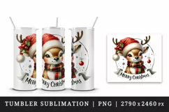 Watercolor cute reindeer hat scarf Merry Christmas greeting quote print 20 oz tumbler skinny mug wrap clipart t-shirt sublimation printable design