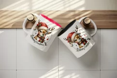 Watercolor cute reindeer hat scarf Merry Christmas greeting quote print 20 oz tumbler skinny mug wrap clipart t-shirt sublimation printable design