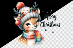 Watercolor cute reindeer hat scarf Merry Christmas quote print 20 oz tumbler skinny mug wrap clipart t-shirt sublimation printable design