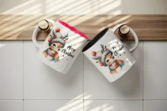 Watercolor cute reindeer hat scarf Merry Christmas quote print 20 oz tumbler skinny mug wrap clipart t-shirt sublimation printable design