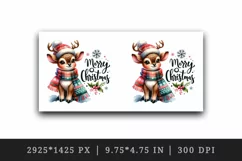Watercolor cute reindeer hat scarf Merry Christmas quote print 20 oz tumbler skinny mug wrap clipart t-shirt sublimation printable design