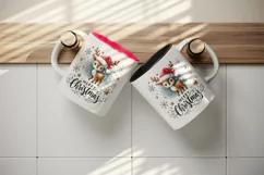 Watercolor cute reindeer hat scarf Merry Christmas quote print 20 oz tumbler skinny mug wrap clipart t-shirt sublimation printable design