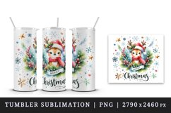 Watercolor cute reindeer hat scarf Merry Christmas quote print 20 oz tumbler skinny mug wrap clipart t-shirt sublimation printable design